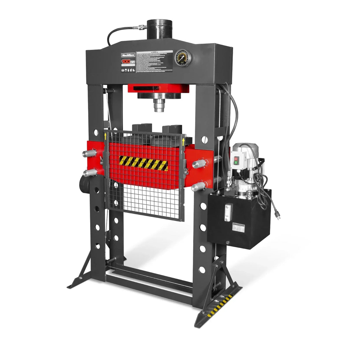 100 Ton H-Frame Electric Hydraulic Shop Press with Hand Winch, 110V Motor, Fully Welded Steel Frame, Safety Guard, HSP100E
