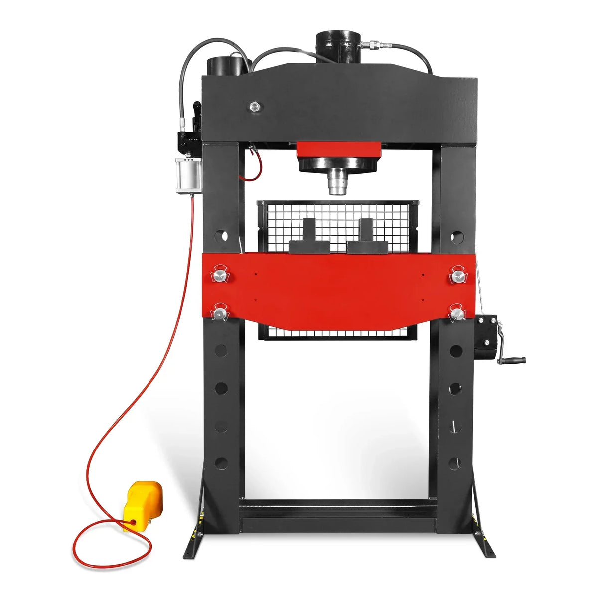100 Ton H-Frame Air/Hydraulic Shop Press with Hand Winch,  Fully Welded Steel Frame,  Safety Guard,  Foot Pedal Control,  HSP100