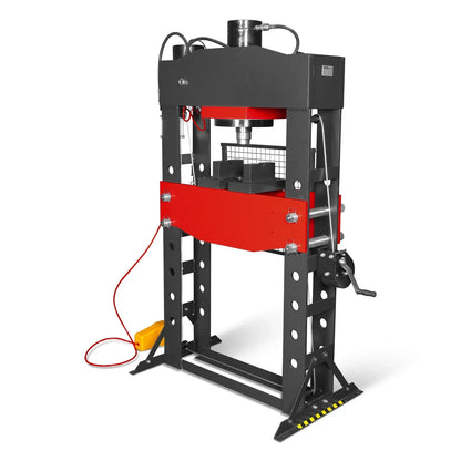100 Ton H-Frame Air/Hydraulic Shop Press with Hand Winch,  Fully Welded Steel Frame,  Safety Guard,  Foot Pedal Control,  HSP100