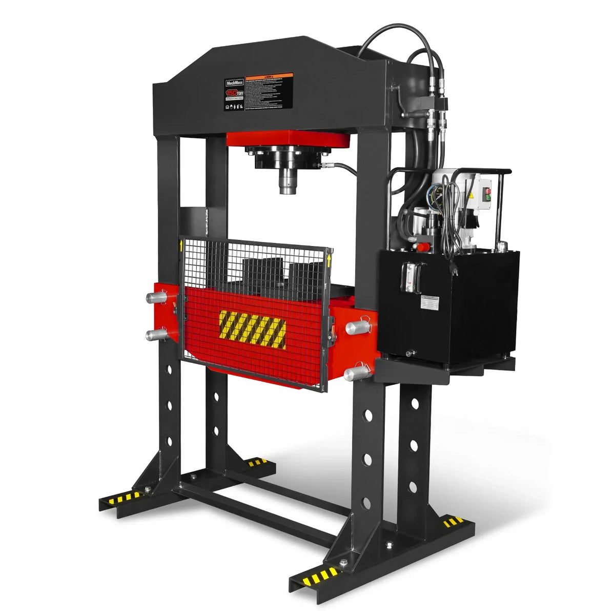 150 Ton H-Frame Electric Hydraulic Shop Press with Double-Acting Cylinder & Chain-Driven Table Lift,  110V Motor,  Fully Welded Steel Frame,  Safety Guard,  HSP150E