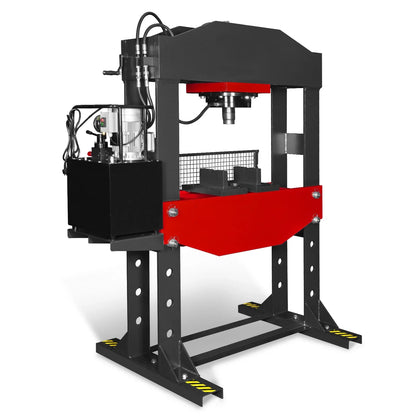 150 Ton H-Frame Electric Hydraulic Shop Press with Double-Acting Cylinder & Chain-Driven Table Lift,  110V Motor,  Fully Welded Steel Frame,  Safety Guard,  HSP150E