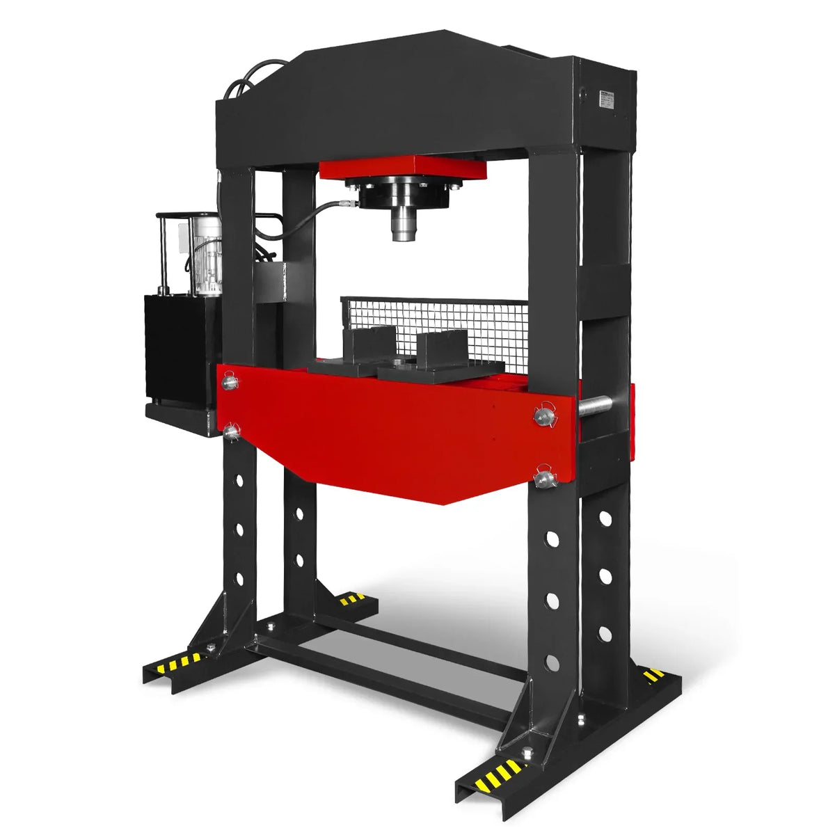 150 Ton H-Frame Electric Hydraulic Shop Press with Double-Acting Cylinder & Chain-Driven Table Lift,  110V Motor,  Fully Welded Steel Frame,  Safety Guard,  HSP150E