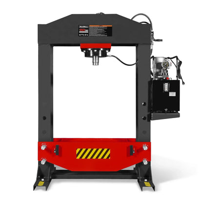 150 Ton H-Frame Electric Hydraulic Shop Press with Double-Acting Cylinder & Chain-Driven Table Lift,  110V Motor,  Fully Welded Steel Frame,  Safety Guard,  HSP150E