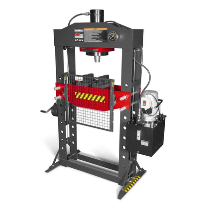 75 Ton H-Frame Electric Hydraulic Shop Press with Hand Winch, 110V Motor, Fully Welded Steel Frame, Safety Guard, HSP75E
