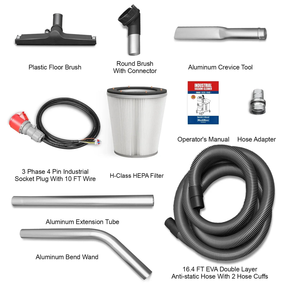 Industrial Wet/Dry Vacuum Cleaner with HEPA Filter Continuous Duty 8.6 HP 364 CFM 26.4 Gallon - 480V 3Phase,  IVB480