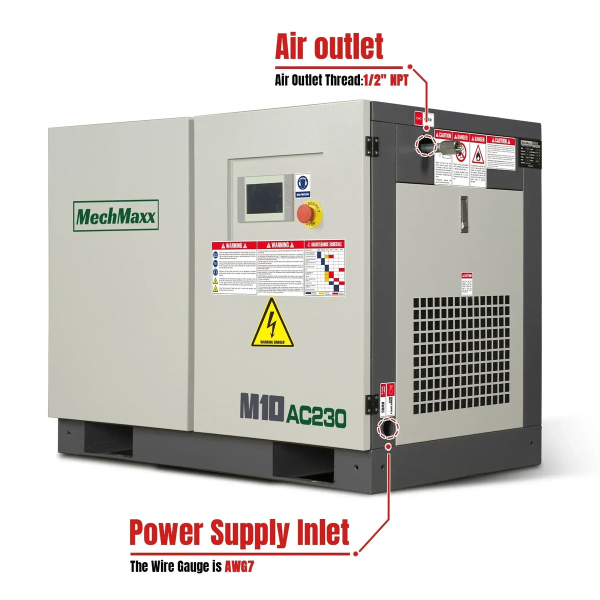 10HP Rotary Screw Air Compressor - 32 CFM,  116 PSI,  230V 3-Phase | Industrial-Grade