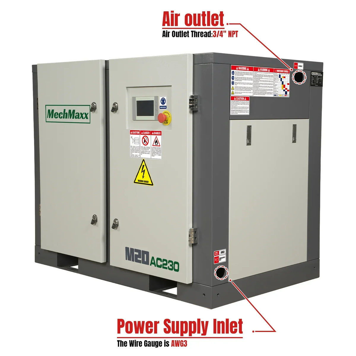 20HP Rotary Screw Air Compressor - 78 CFM,  116 PSI,  230V 3-Phase | Industrial-Grade