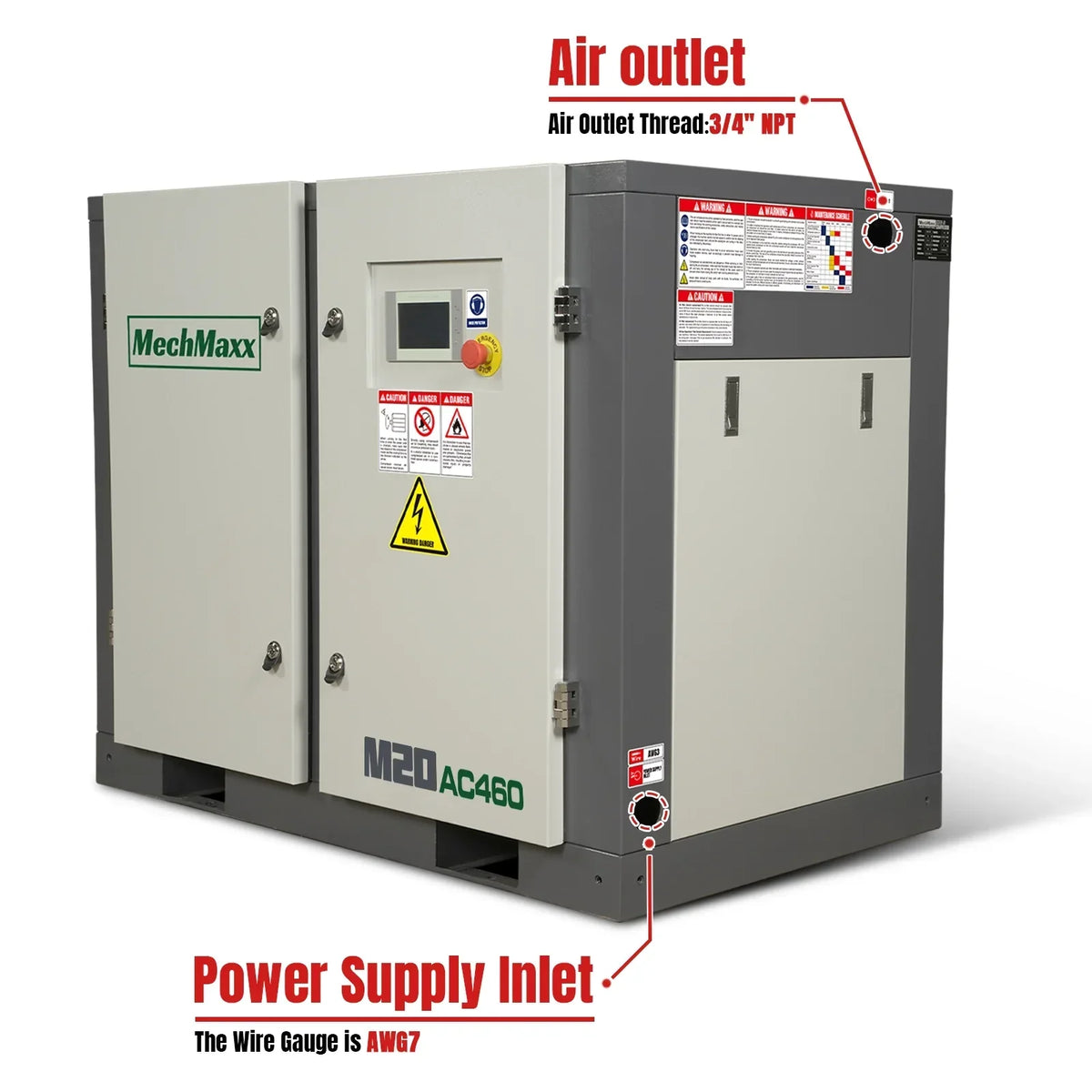 20HP Rotary Screw Air Compressor - 78 CFM,  116 PSI,  460V 3-Phase | Industrial-Grade