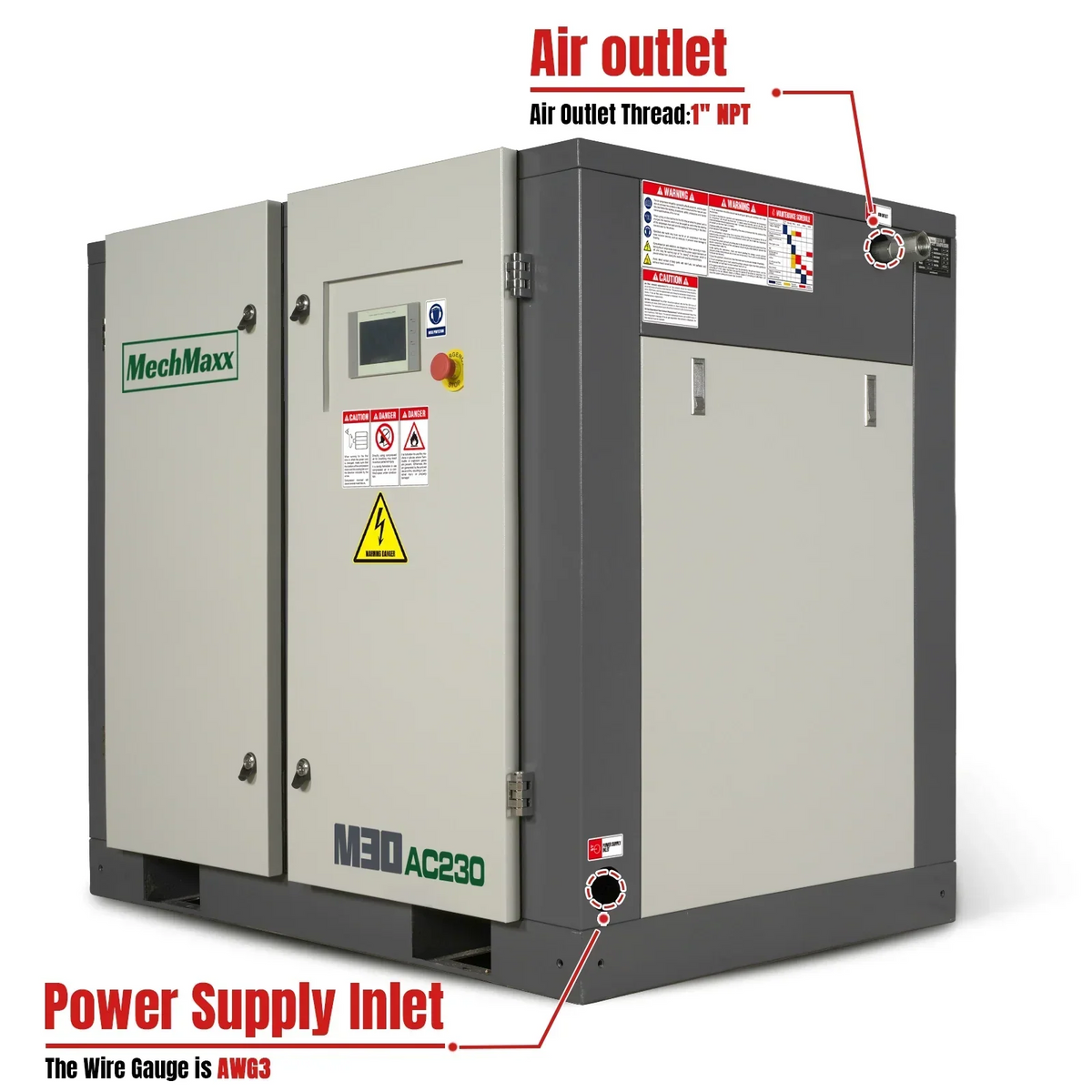 30HP Rotary Screw Air Compressor - 106 CFM,  116 PSI,  230V 3-Phase | Industrial-Grade
