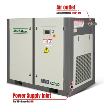 50HP Rotary Screw Air Compressor - 220 CFM,  116 PSI,  230V 3-Phase | Industrial-Grade