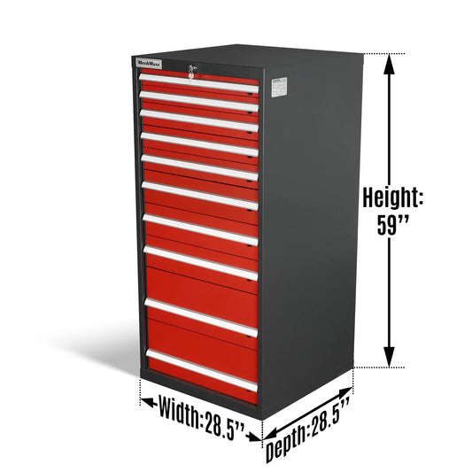Heavy Duty Modular Drawer Cabinet - 10 Drawer,  59" H x 28.5" W x 28.5" D Tool Storage Organizer,  Steel Construction