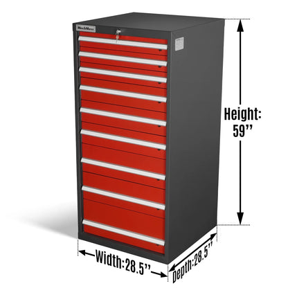 Heavy Duty Modular Drawer Cabinet - 9 Drawer,  59" H x 28.5" W x 28.5" D Tool Storage Organizer,  Steel Construction