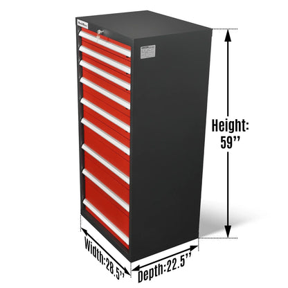 Heavy Duty Modular Drawer Cabinet – 9 Drawer, 59" H x 28.5" W x 22.5" D Tool Storage Organizer, Steel Construction