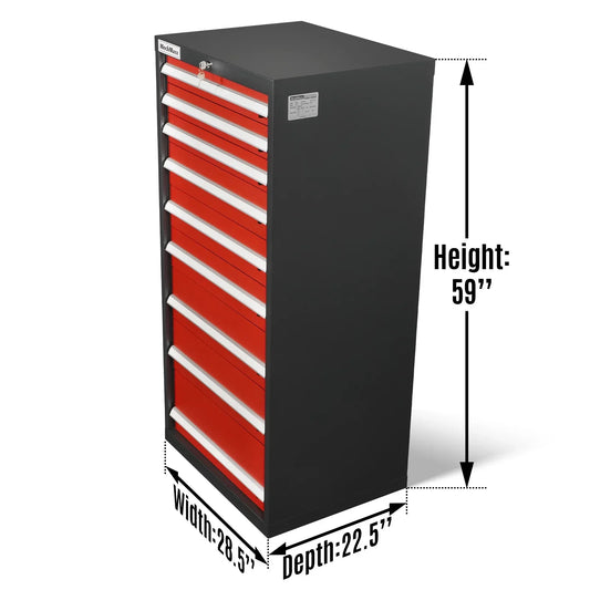 Heavy Duty Modular Drawer Cabinet – 9 Drawer, 59" H x 28.5" W x 22.5" D Tool Storage Organizer, Steel Construction