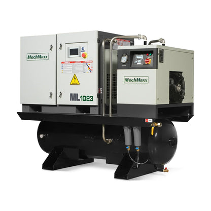10HP Combined Rotary Screw Air Compressor with Dryer & 66-Gal ASME Tank | 32 CFM,  116 PSI,  230V 3-Phase - Industrial Grade