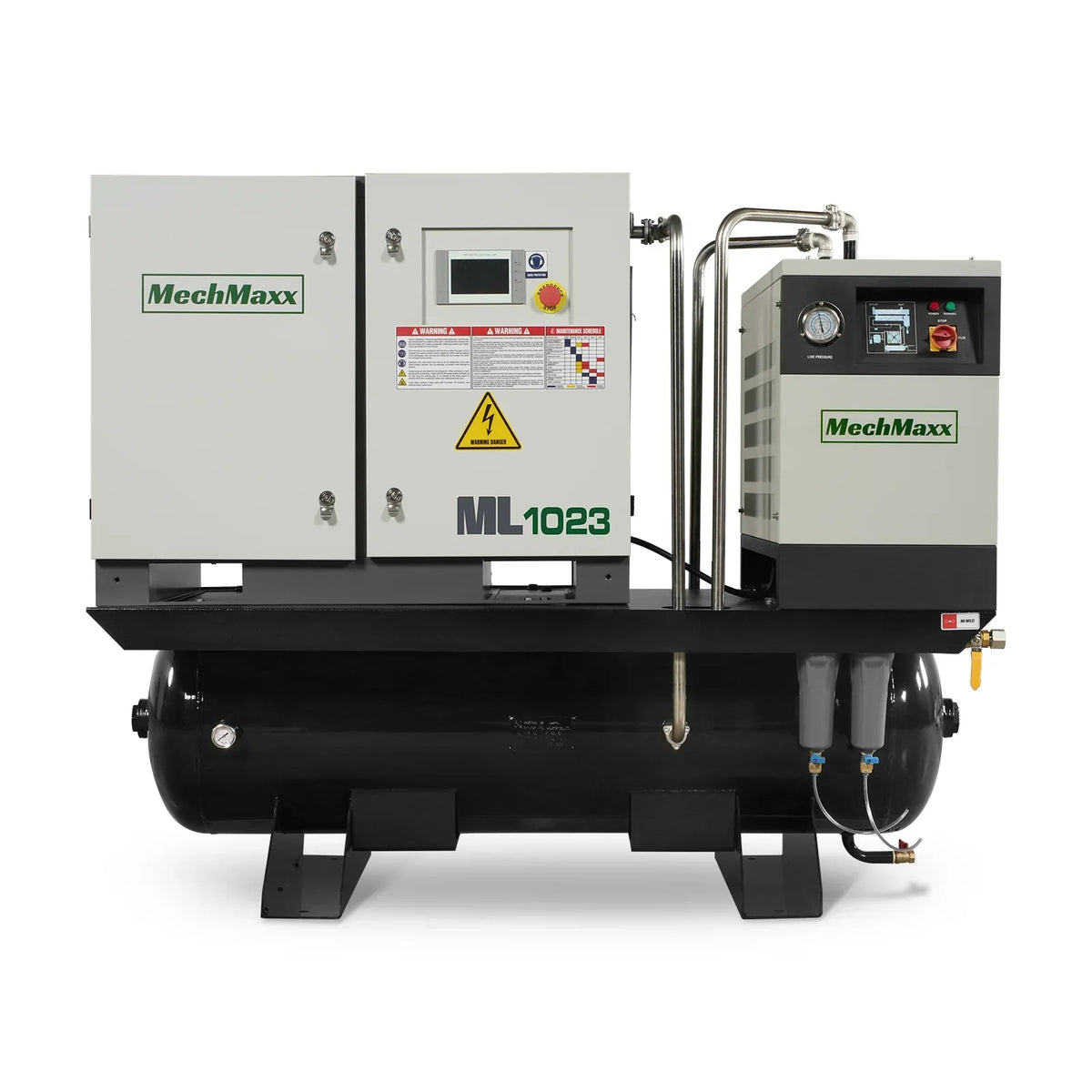 10HP Combined Rotary Screw Air Compressor with Dryer & 66-Gal ASME Tank | 32 CFM,  116 PSI,  230V 3-Phase - Industrial Grade