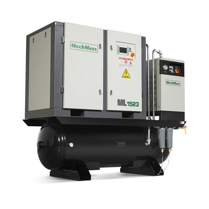 15HP Combined Rotary Screw Air Compressor with Dryer & 105-Gal ASME Tank | 45 CFM,  116 PSI,  230V 3-Phase - Industrial Grade