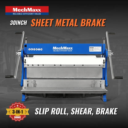 30-inch 3-in-1 Pan and Box Brake – Slip Roll, Shear, Bending Machine for Sheet Metal, 20 Gauge Mild Steel, Adjustable Fingers, Heavy Duty, Metalworking, Fabrication, Rolling, Bending MMCB3016