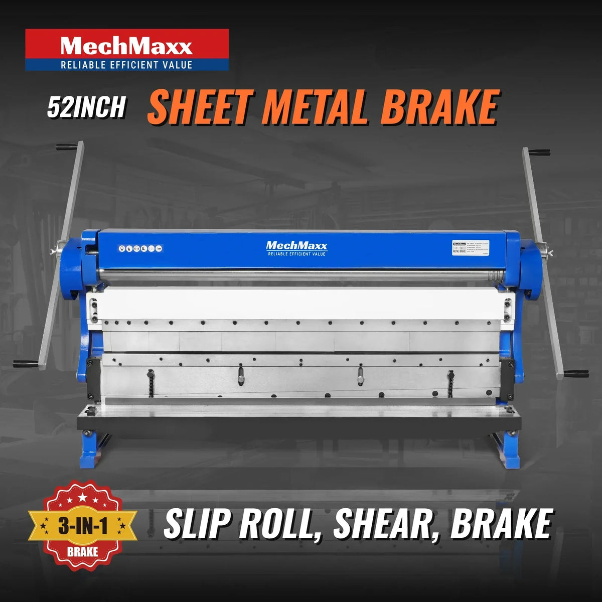 52-inch 3-in-1 Heavy Duty Pan and Box Brake – Slip Roll, Shear, Bending Machine for Sheet Metal, 16 Gauge Mild Steel, Adjustable Fingers, Heavy Duty, Metalworking, Fabrication, Rolling, Bending MMCB5216