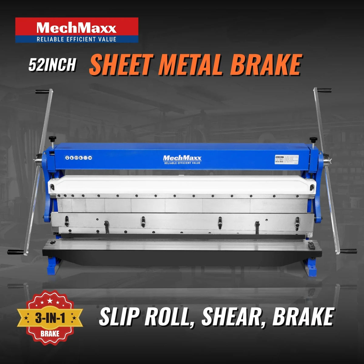 52-inch 3-in-1 Pan and Box Brake – Slip Roll, Shear, Bending Machine for Sheet Metal, 20 Gauge Mild Steel, Adjustable Fingers, Heavy Duty, Metalworking, Fabrication, Rolling, Bending MMCB5220
