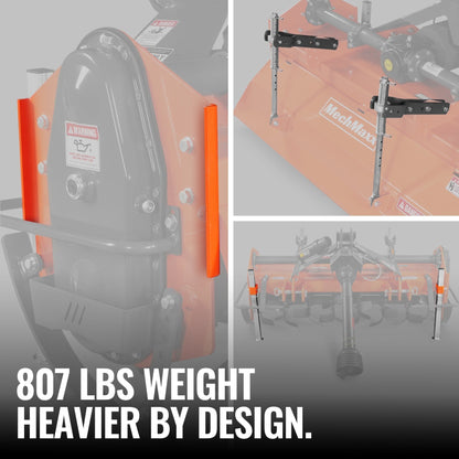 60 in Rotary Tiller,  3 Point Hitch Cat.1 & 2,  Gear Drive,  PTO Shaft Included with Slip Clutch,  30-60 HP,  MRT60