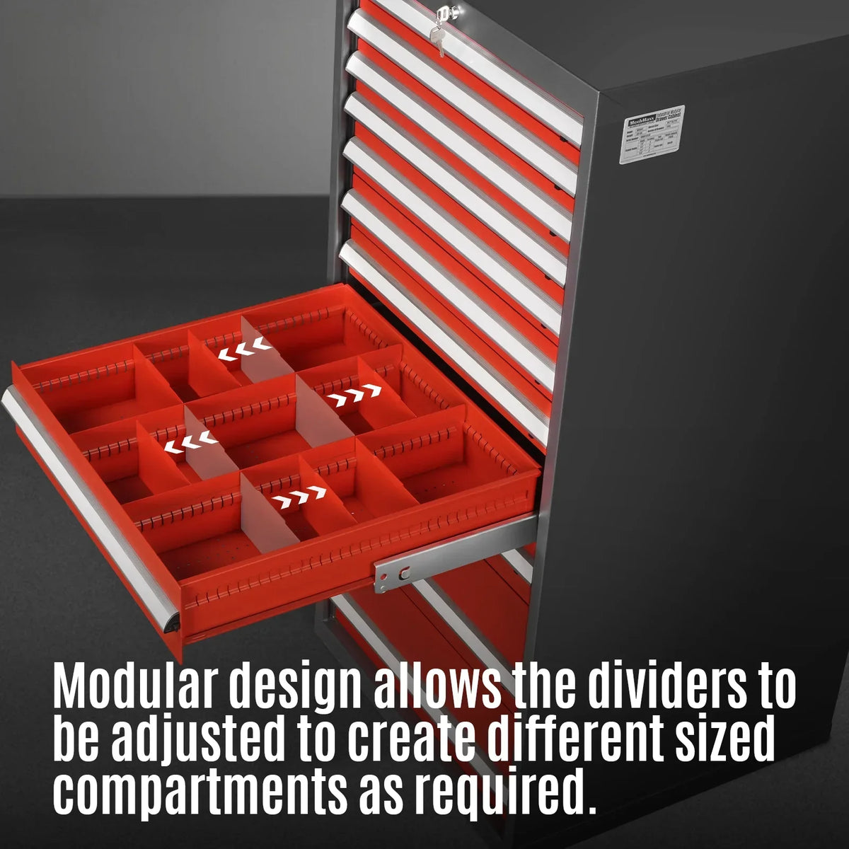 Heavy Duty Modular Drawer Cabinet - 11 Drawer,  59" H x 28.5" W x 28.5" D Tool Storage Organizer,  Steel Construction
