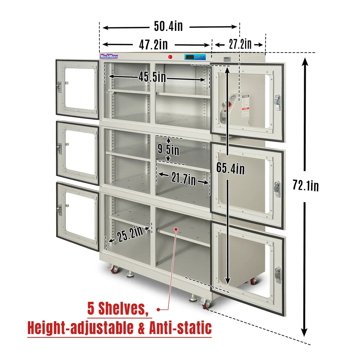 1-60% RH Nitrogen Dry Cabinet 1430L ESD Desiccator Cabinet Low Humidity Storage,  White,  NC1430BW-6