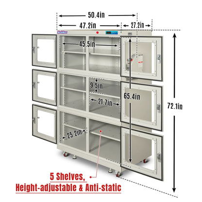 1-60% RH Nitrogen Dry Cabinet 1430L ESD Desiccator Cabinet Low Humidity Storage,  White,  NC1430BW-6