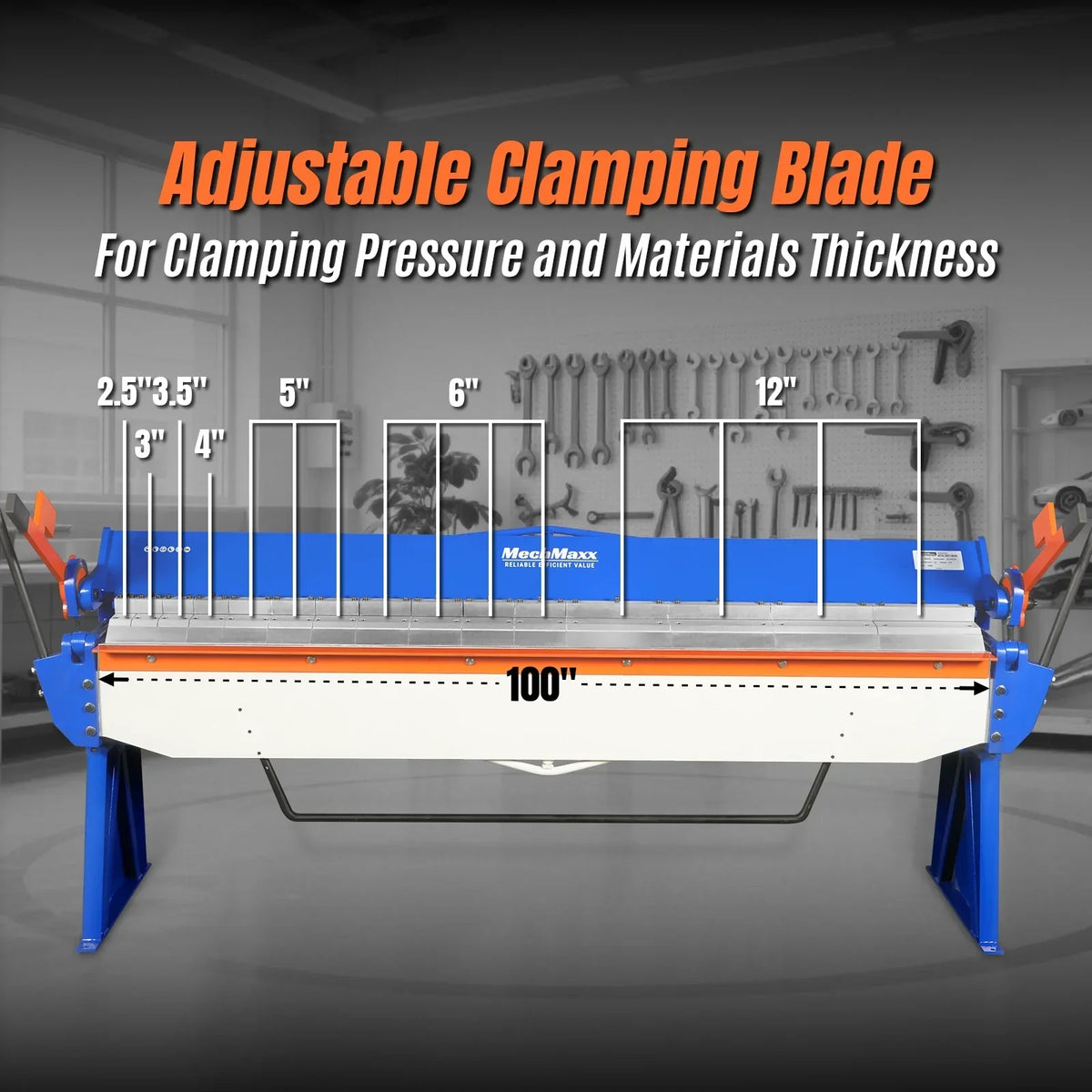 100-inch Manual Sheet Metal Brake - 12 Gauge Bending Capacity, Adjustable Fingers, 8 Ft. Heavy-Duty Steel Construction, Precision Bending for Box and Pan PB10012