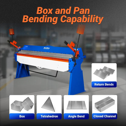 100-inch Manual Sheet Metal Brake - 12 Gauge Bending Capacity, Adjustable Fingers, 8 Ft. Heavy-Duty Steel Construction, Precision Bending for Box and Pan PB10012