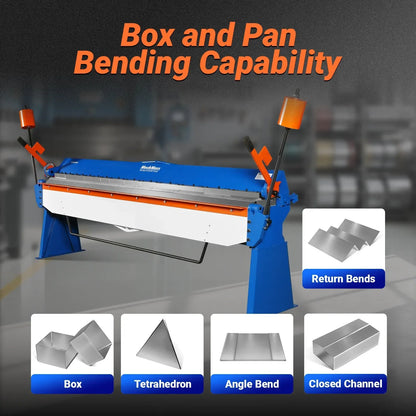 120-inch Manual Sheet Metal Brake - 14 Gauge Bending Capacity, Adjustable Fingers, Heavy-Duty Steel Construction, Precision Bending for Box and Pan PB12014