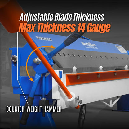 120-inch Manual Sheet Metal Brake - 14 Gauge Bending Capacity, Adjustable Fingers, Heavy-Duty Steel Construction, Precision Bending for Box and Pan PB12014
