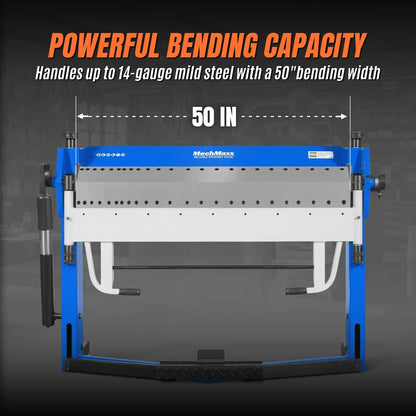50-Inch Foot Clamp Pan and Box Brake, Industrial Heavy Duty Sheet Metal Folding Machine, 0–135° Bending Angle, 1.9" Clamping Lift, 2" Box Depth PB2A5014