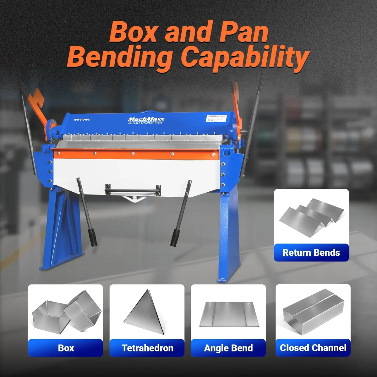 48” Manual Pan and Box Brake - Heavy Duty, Durable Construction, 12 Gauge Mild Steel, 135° Bending Angle, Individual Bending Fingers" PB4812