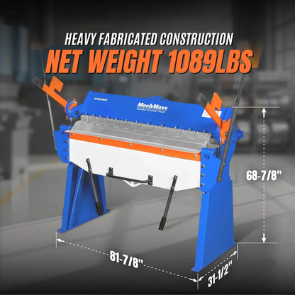48” Manual Pan and Box Brake - Heavy Duty, Durable Construction, 12 Gauge Mild Steel, 135° Bending Angle, Individual Bending Fingers" PB4812