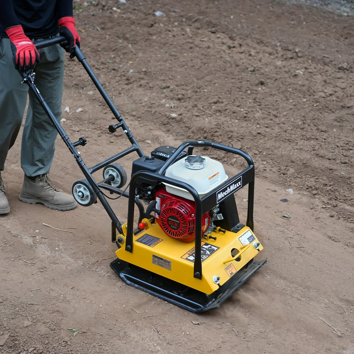 Honda GX160 Vibratory Plate Compactor with Wheel Kit, 3600 lb Centrifugal Force for Soil, Gravel, Asphalt and Paver Base, PC90H