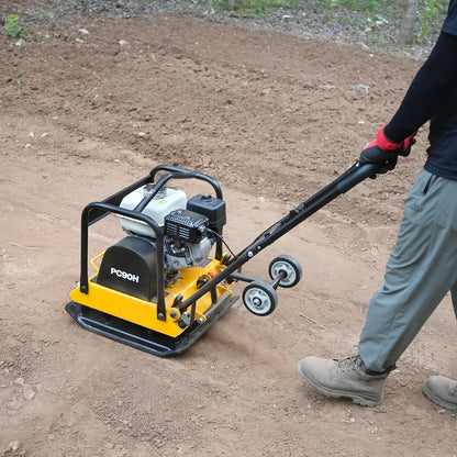 Honda GX160 Vibratory Plate Compactor with Wheel Kit, 3600 lb Centrifugal Force for Soil, Gravel, Asphalt and Paver Base, PC90H