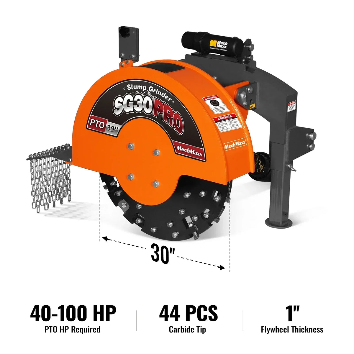 3-Point PTO Stump Grinder,  30 in Flywheel,  40-100HP,  with 44 Carbide Teeth (PTO Shaft Included with Slip Clutch),  SG30PRO