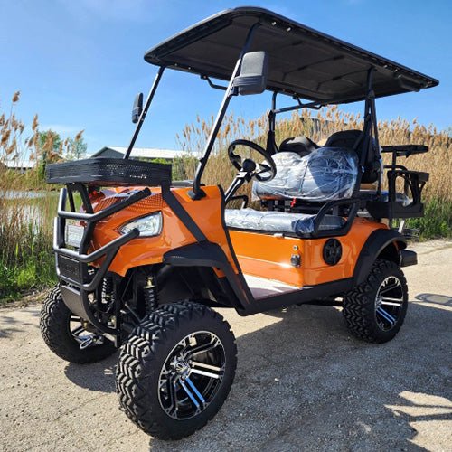 48V Electric Golf Cart 4 Seater Lifted Renegade+ Custom Paint Edition Utility Golf UTV Compare To Coleman Kandi 4p – Orange