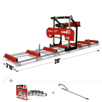 MechMaxx 36" MAX Portable Sawmill,  25HP 688cc HONDA GX690 V-Twin Engine,  35" Board Width,  20' Track Length,  (10 Blades Included) SM36HMAX