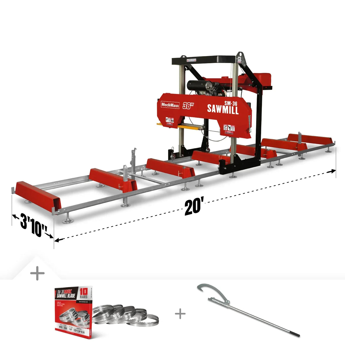 MechMaxx 36" MAX Portable Sawmill,  25HP 688cc HONDA GX690 V-Twin Engine,  35" Board Width,  20' Track Length ( 10 x Blades Included ) SM36HMAX