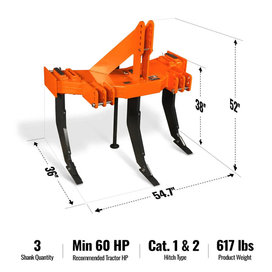 Heavy Duty 3 Shank Subsoiler Plow Ground Ripper 3 Point Hitch Cat1&2,  SS3S