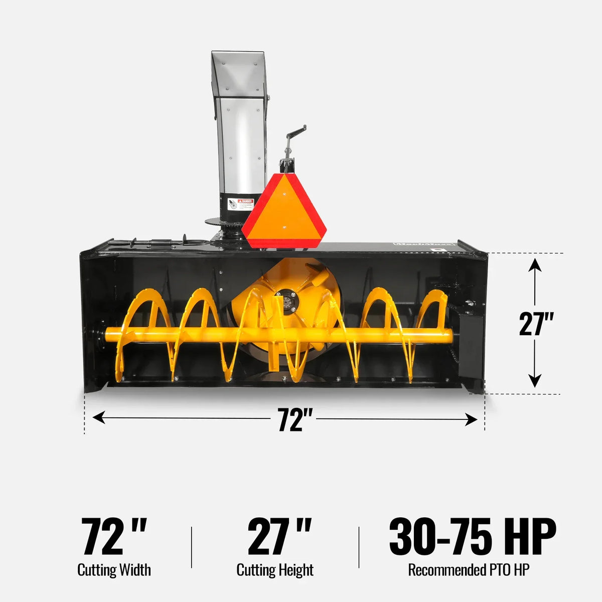 72" 3 Point PTO Snow Blower 24" Impeller Diameter 360° Snow Chute (PTO Shaft Included with Slip Clutch),  30-75 HP,  TSB72