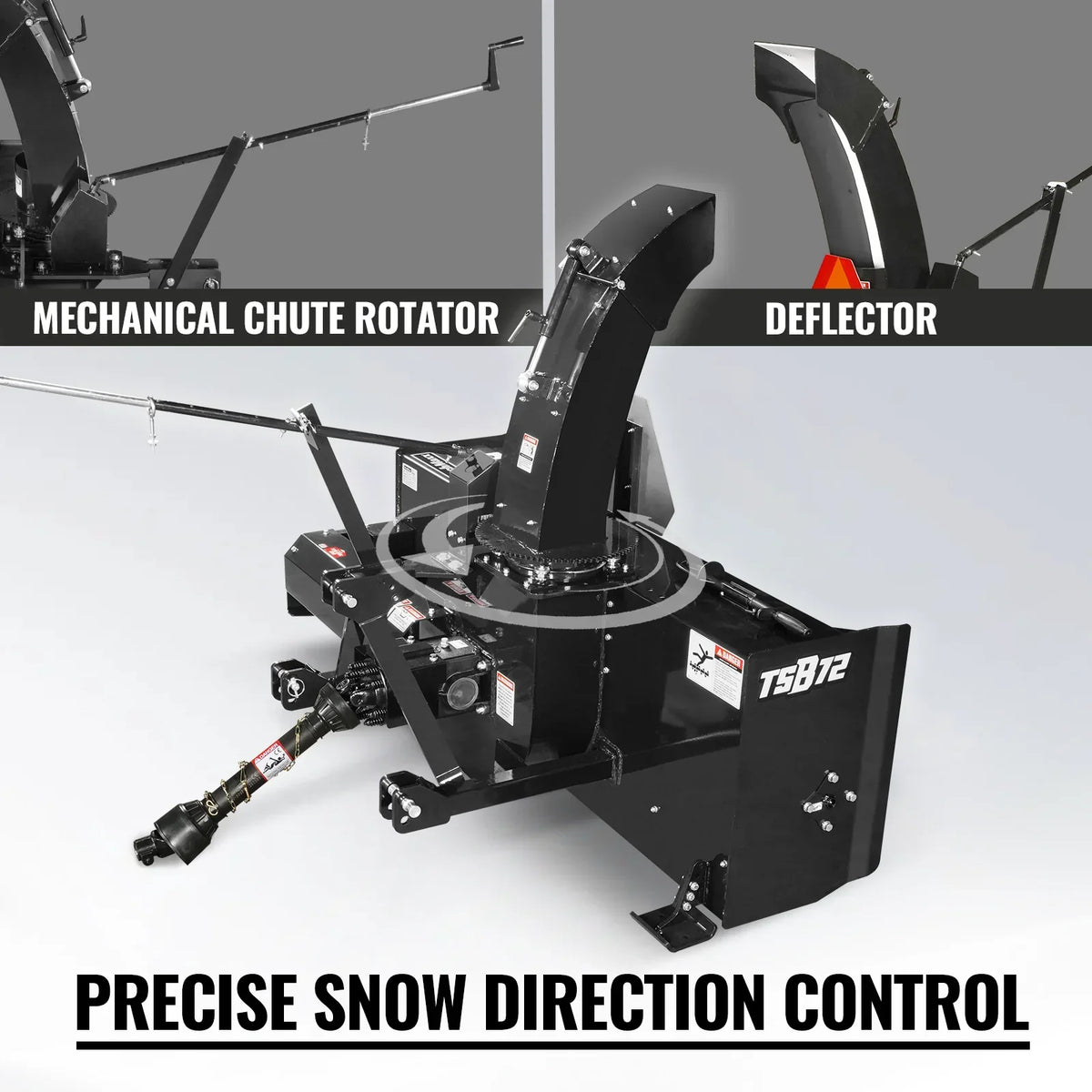 72" 3 Point PTO Snow Blower 24" Impeller Diameter 360° Snow Chute (PTO Shaft Included with Slip Clutch),  30-75 HP,  TSB72