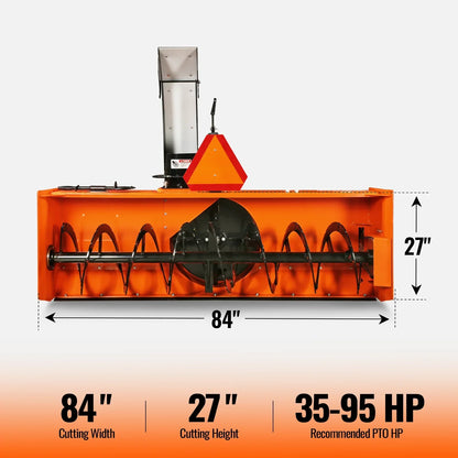 84" 3 Point PTO Snow Blower 24" Impeller Diameter 360° Snow Chute (PTO Shaft Included with Slip Clutch),  35-95 HP,  TSB84T