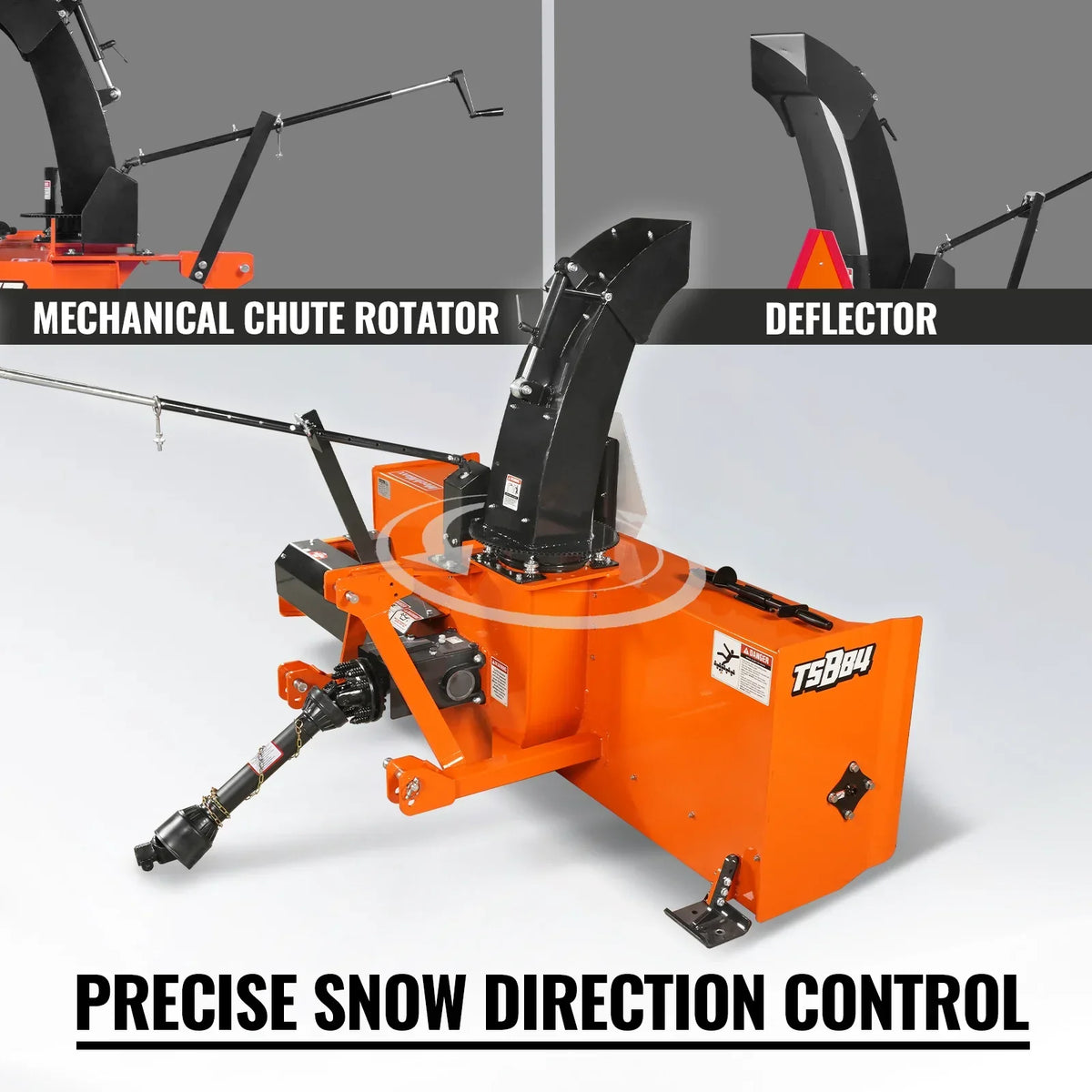84" 3 Point PTO Snow Blower 24" Impeller Diameter 360° Snow Chute (PTO Shaft Included with Slip Clutch),  35-95 HP,  TSB84T