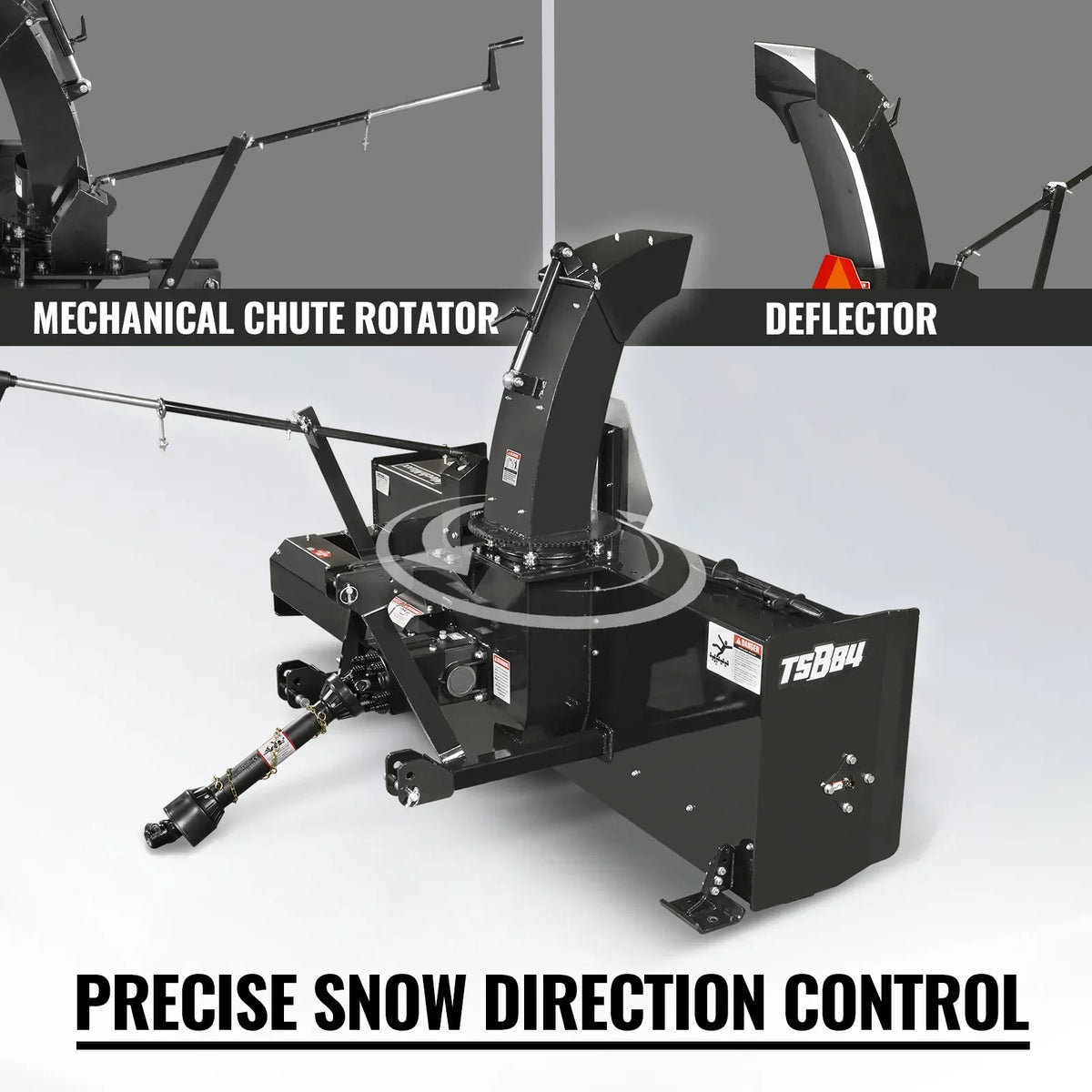 84" 3 Point PTO Snow Blower 24" Impeller Diameter 360° Snow Chute (PTO Shaft Included with Slip Clutch),  35-95 HP,  TSB84