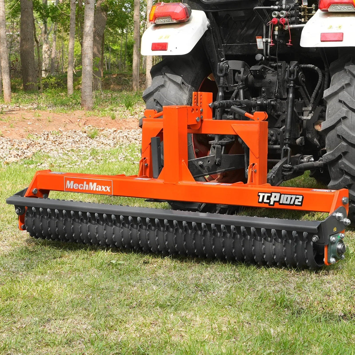 72" Cultipacker with 32 Ductile Iron Wheels,  Scraper Bar Included,  Category 1 and 2,  3 Point Hitch Tractor Attachment,  TCP1072
