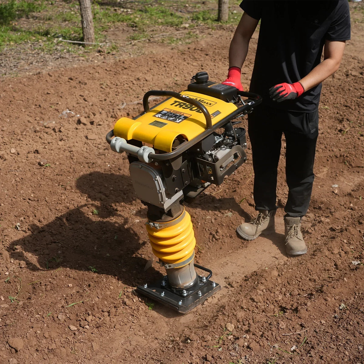 6.5 HP Tamping Rammer with Wheel Kit, 2700 lb Impact Force Jumping Jack Tamper Compactor for Soil, Gravel, Backfill and Foundation, TR90L