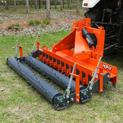 72" Heavy Duty Soil Pulverizer,  Double Spiked Roller,  25 Shanks,  Category 1 and 2,  3 Point Hitch Tractor Attachment,  TSP72D